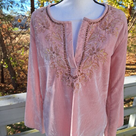 First Issue Liz Claiborne Pink Tunic with Embroidery Beads - Picture 2 of 8